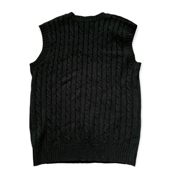 H2H Cable Knit Sweater Men's Medium Black V Neck Sleeveless Pullover - Picture 2 of 5